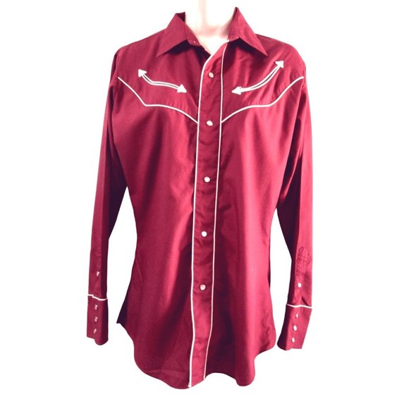 Vintage 70s Levis Pearl Snap Womans S Western Cowboy Rodeo Shirt Maroon White - Picture 4 of 16